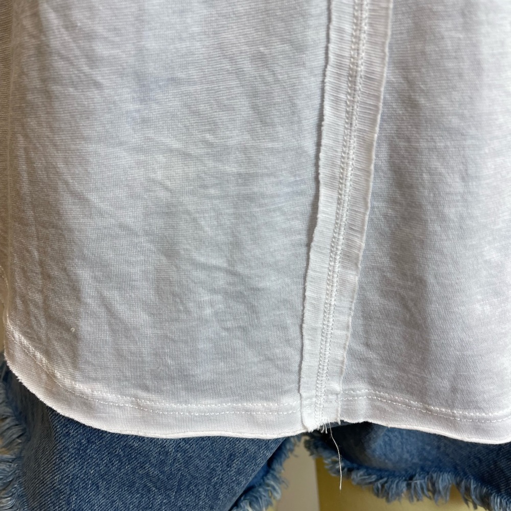 Free People  Loose Sleeves Top Crew Tee Lightweight T-Shirt White Cotton Blend - Picture 7 of 14